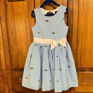 Zunie Sleeveless Floral Embroidered Petticoat Blue Stripe Easter Dress Sz 6